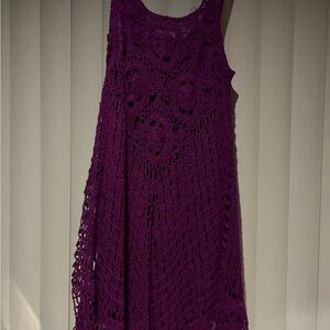 Rich Purple Crochet Sleeveless Dress- Boho knit Overlay/Summer Party/resort Wear